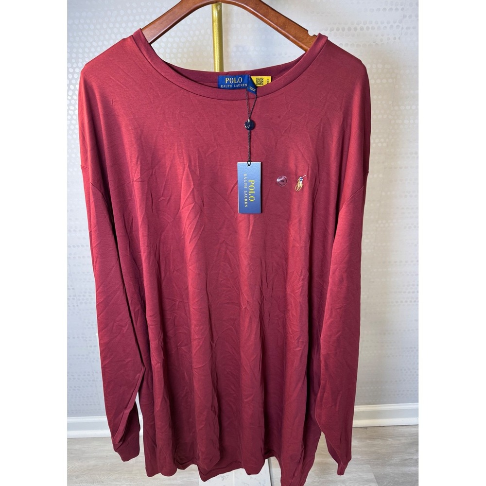 Polo Ralph Lauren Mens 5XB Burgundy Long Sleeve Pony Logo Cotton Shirt NWT